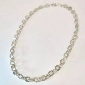 Vtg Handmade Sterling Flat Oval Disk Link 20" Sparkly Light Reflecting Necklace